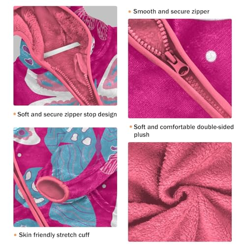 OTVEE Butterfly Pink Kids Hoodie Jacket Fall Spring Full Zip Warm Outwear Coat3