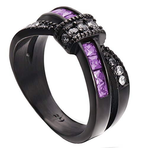 HIJONES Women's Stainless Steel Cubic Zirconia CZ Inlay Criss Cross Ring Dainty Promise Wedding Band