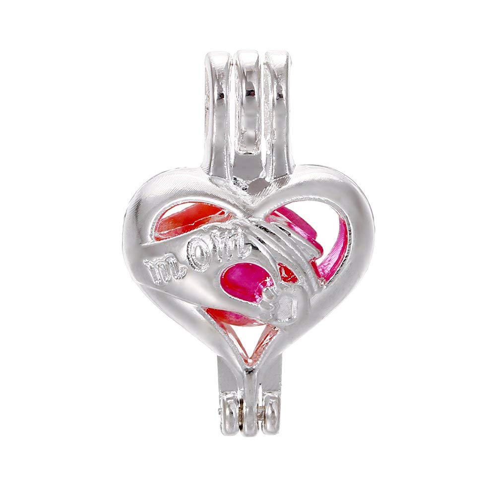 (Love You) - 10pcs Silver Love You Heart Pearl Cage Beads Cage Locket Pendant Jewellery Making--For Oyster Pearls, Essential Oil Diffuser, Fun Gifts (Love You)