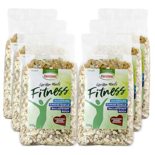 Gerstoni Gersten-Müsli Fitness (6x500g) - Zuckerarmes Basis-Müsli - pflanzl. Eiweißquelle, ballaststoffreich mit Gersten-Beta-Glucan für gesundes Frühstück - natürlich, nachhaltig & cholesterinarm