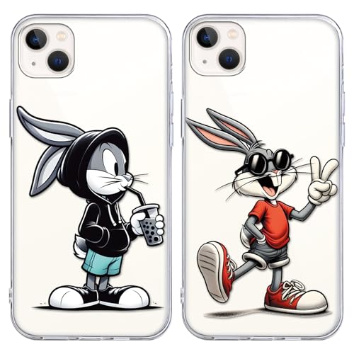 2 Pezzi Trasparente Custodia per iPhone X XS 5.8 Funny Bunny Cartoon Anime Rabbit Motivo Aesthetic Protezione Case Antiurto Morbido Cover per Ragazza Cool silicone tpu
