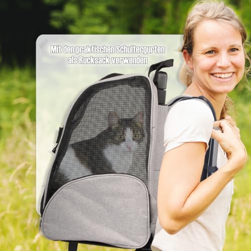 2IN1 Transporttasche mit Rollen bis 15kg Rucksack Trolley Hund Katze Hunderucksack Tasche (Melange-Grau)