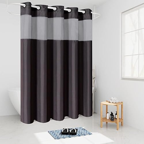 Miniatura 6 de Cortina de ducha extra larga sin gancho, 84 pulgadas de largo, cortinas de ducha lavables de tela de poliéster para baño con ventana transparente,
