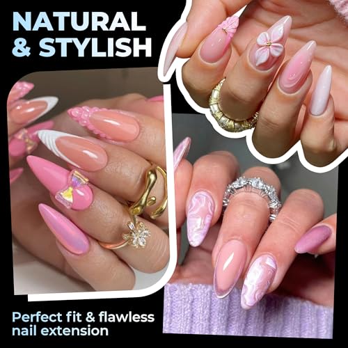 Image of UNA GELLA Stiletto Gel Nail Tips Medium 15 Sizes 300PCS Pre-Etched Clear Acrylic Nail Tips Easy DIY Salon Stiletto Almond Press On Nails Snug Fit Full False Fake Tips Extensions Long-Lasting Hold
