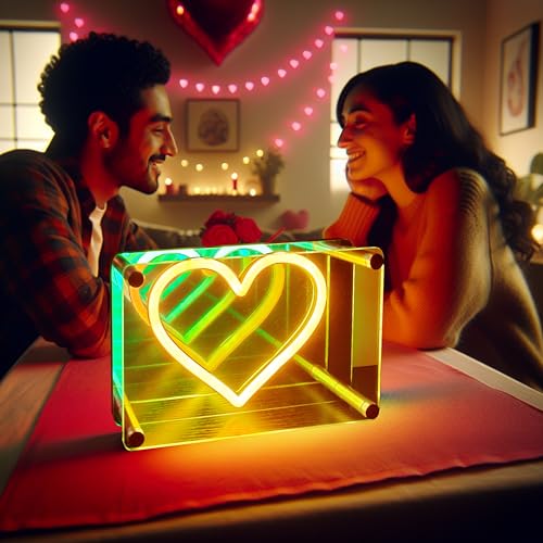 Image of Fariita Valentines Day Decor Infinity Heart Neon Sign Light Up Infinity Mirror Double-Layer Acrylic Light Heart LED Lamp with USB Power Bar Home Table Decor Gifts for Birthday, Wedding Anniversary, Marriage Proposals, Engagements, Romantic Events