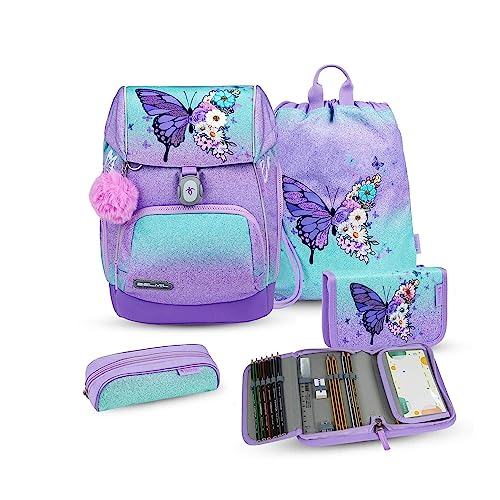 Belmil Premium Comfy Plus ergonomisches Schulranzen Set 5 - teilig, für kleine Kinder/Erstklässler - STAEDTLER, Brustgurt, Hüftgurt, Magnetverschluss (405-73/P/S) (Serenity)