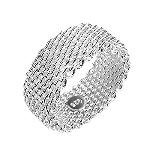 925 Sterling Silver Plating Fashion Knitted Woven Mesh Ring Women's Wedding Ring Metal Mesh Eye Ring