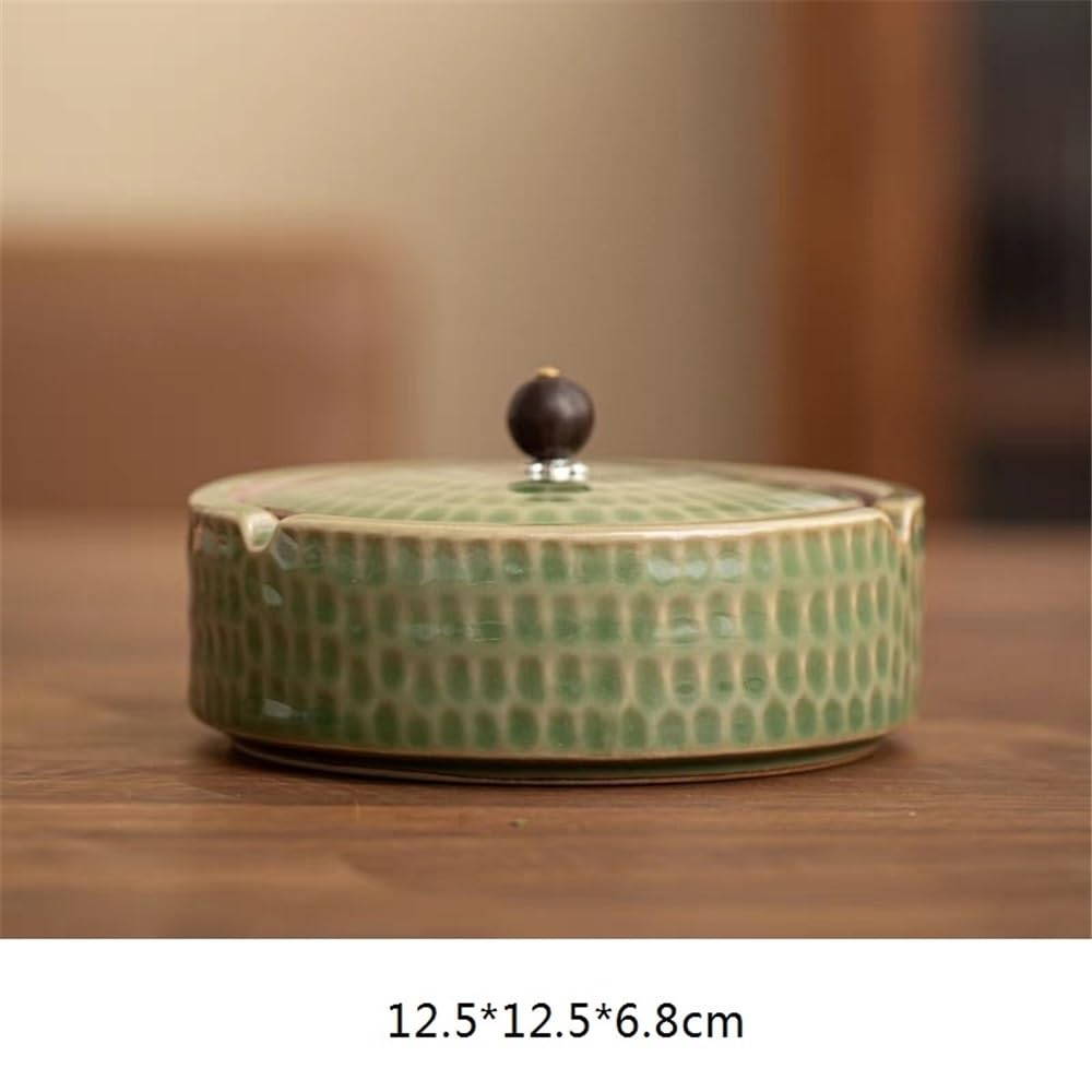 Posacenere da tavolo con coperchio, in ceramica retrò, ideale per soggiorno, ufficio, scrivania o tavolino, facile da pulire, colore: bianco
