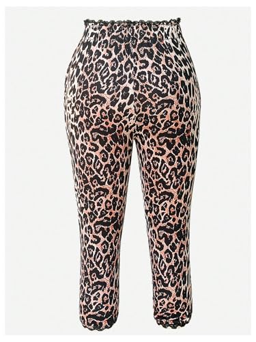 Women's Y2K Leopard Lace Cropped Leggings High Waisted Bowknot Skinny Workout Capri Pants3