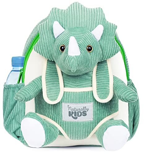 Naturally Kids Small Dinosaur Backpack - Dinosaur Toys For Kids 3-5 - Toddler Backpack For Girl W Stuffed Animal - Gifts For 3 Year Old Boys - W Pockets & Reflective Logo - Backpack W Green Triceratops #TOP18