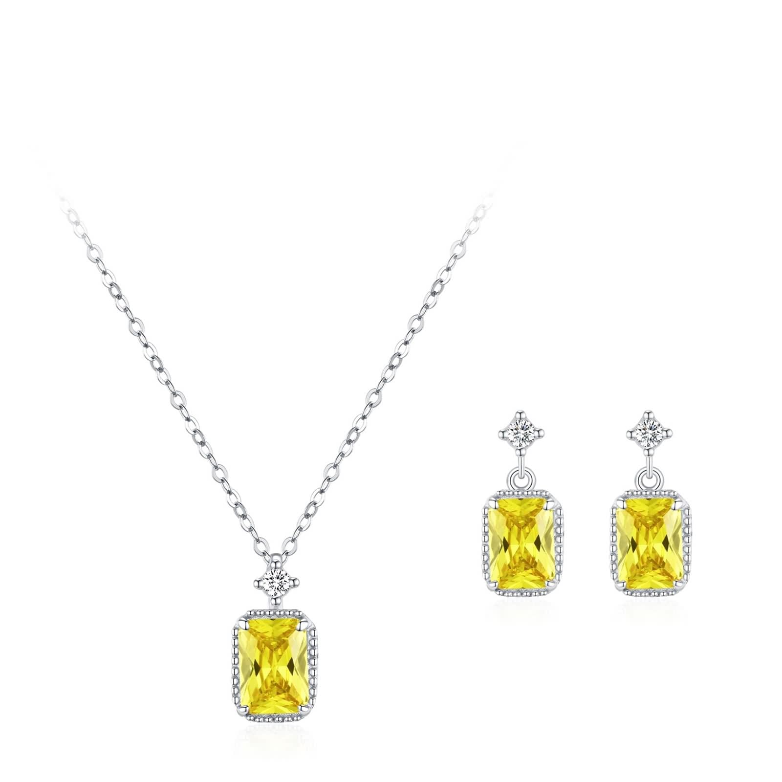 Schmuckset 925 Silber, Schmuckset Ohrringe und Kette Zuckeranhänger Zirkonia Rechteckige Form Silber Elegante Mode für Damen