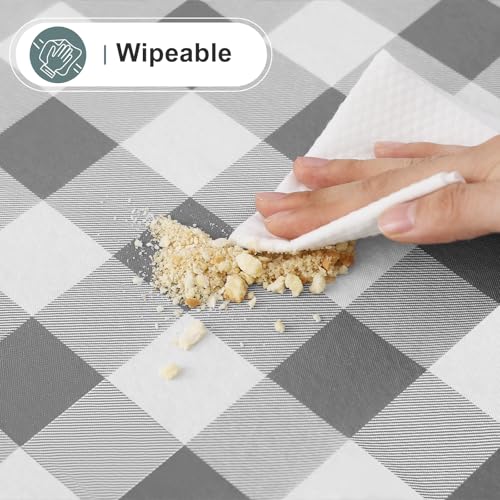 Image of misaya Oval Waterproof Vinyl Table Cloth, Buffalo Flannel Backed Tablecloth, Wipeable Plastic Table Cover for Dinner, Kitchen, Outdoor (60 inch x 102 inch, Grey and White)