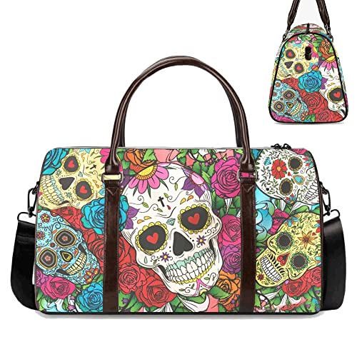 Day of the Dead Weekender Bag – Sugar Skull Overnight Duffel, Colorful Carry-On Tote, Lightweight Travel Bag with Mexican Calaveras Festival Print (18 x 8.5 x 10 Inches)