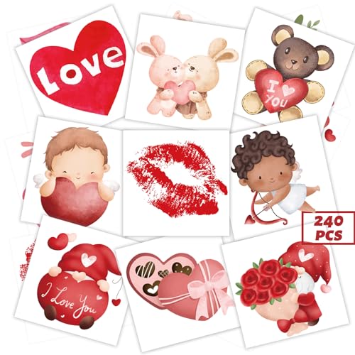 winthrop 240 Pcs Bulk Valentine's Day Temporary Tattoos for Kids, Individually Wrapped Safety Waterproof Tattoos, Best Choice for Classroom Gifts Bag Matching Game, 60 Different Watercolor Designs