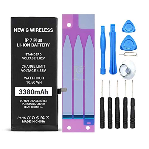 for iPhone 7+ Plus, HIGH Capacity Battery Replacement Kit 3380mAh,New G Wireless, New 0 Cycle Battery, [with Replacement Tools, with Adhesive]