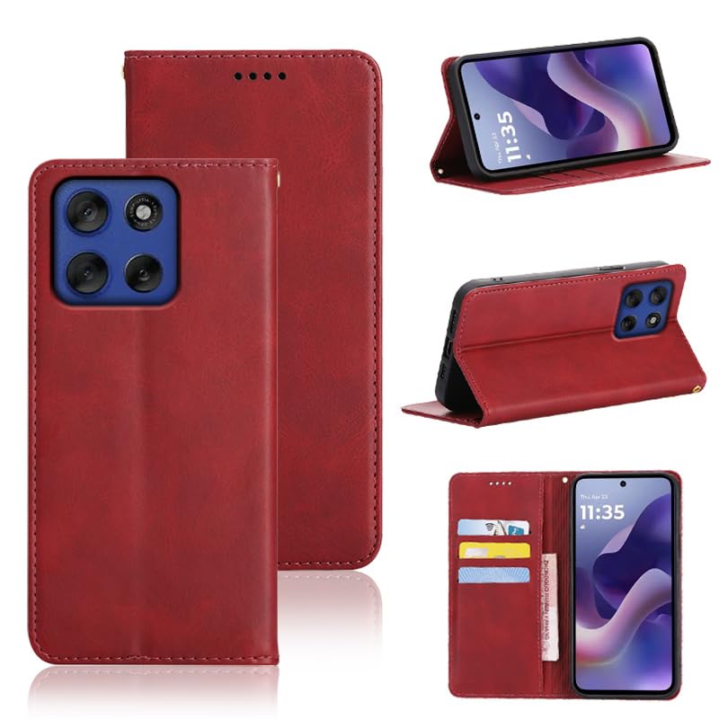 適用 moto g66j 5G ケース 手帳型 適用 Moto G56 5G/G66Y 5G 手帳型ケース スマホケース カバー 手帳型 PUレザー カード収納 財布型 耐衝撃 ケース マグネット スタンド機能付き 5色(適用 Moto G66J 5G ケース手帳型) (レッド)