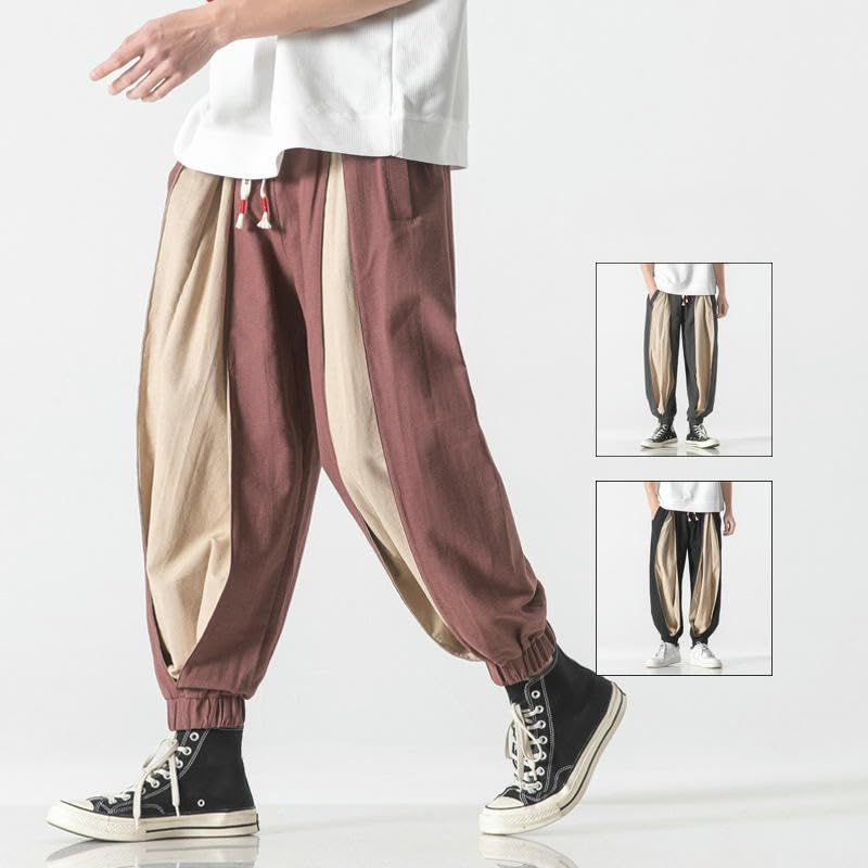 Pantalon style chinois homme au design patchwork destruction et coupe sarouel ample