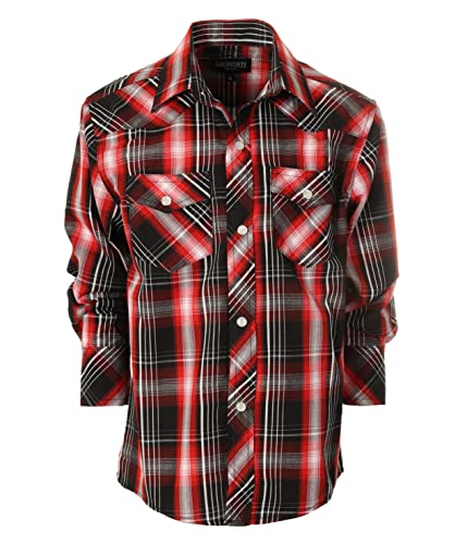 Image of Gioberti Boys Casual Western Plaid Long Sleeve Pearl Snaps Shirt