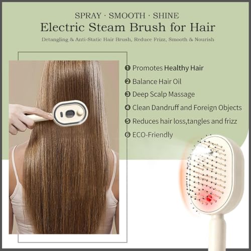 Image of KIMEE Electric Steam Hair Brush - Genuine Steam & Mist Spray Detangling Comb, Rechargeable, 20ml Tank, Anti-Frizz Anti-Static Self-Cleaning Air Cushion Brush for Women