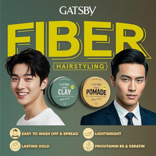 Image of GATSBY Japan's No. 1 Hair Fiber Clay 80g | Matte Finish | Enriched with Pro-Vitamin B5 and Keratin | Volumizing | Strong Hold | Restylable | Easy to Wash Off | Hair Clay for Men
