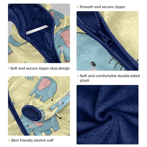 Elephant Flower Pattern Print Toddler Fleece Jacket Girl Boys Hooded Fleece Jacket Coat Warm Outwear Zip-up 3-10T3