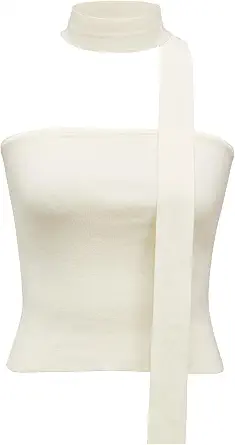 Arach&Cloz Women's Cotton-Cashmere Ribbed Tube Top with Scarf