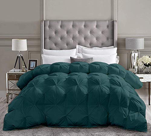 Saferay Green All-Season Luxury - Pintuck Style Organic Cotton Alaskan 136x120 Inches 3-Piece Pinch Pleat Comforter with 4 Corner Tabs, 500 GSM - Machine Washable (Teal)