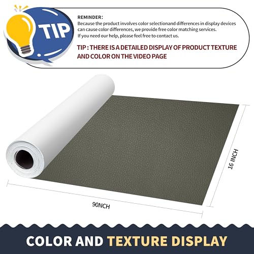 Image of ONine Leather Repair Patch，Leather Repair Tape, 16 x 90 inches Leather Repair Patch for Furniture,Vinyl Repair Kit，Leather Couch Patch，for Sofas, Furniture, Car Seats（Grey-Litchi Grain