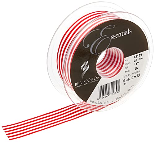 Berisfords 43152 25 m x 25 mm Crisp Stripes Ribbon, Red