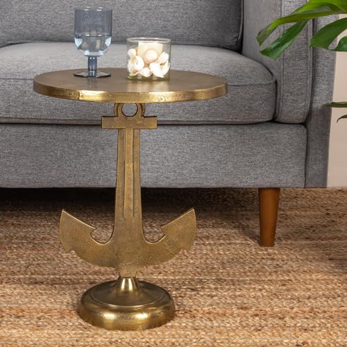 Creative Co-Op Round Nautical Anchor Base in Cast Iron, Gold Finish Accent Table - Image 2