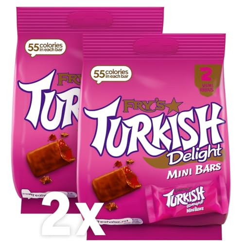 Frys Turkish Delight Mini Chocolate Bars 105g Pack of 2 Milk Chocolate Covered Rose Flavoured Jelly Sweets Individually Wrapped Mini Bars Ideal for Sharing Snacking Gifting or Sweet Hampers