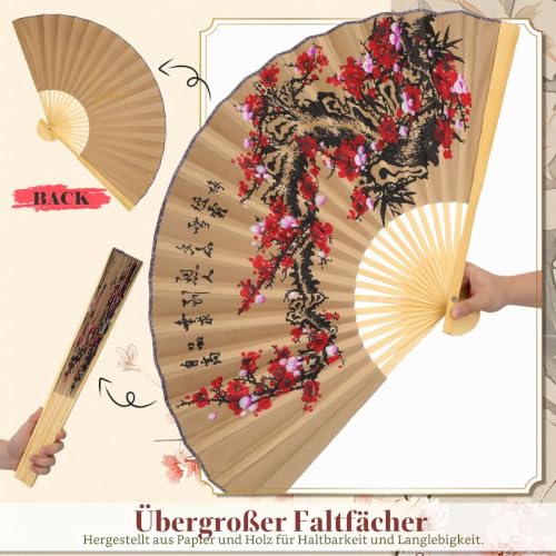 Garneck Chinesischer Wandfächer Faltfächer Aus Papier Mit Blumenmuster Wanddekoration Mit Fächer Für Wohnkultur Party Feierlichkeiten Und Fotos 35.43X19.69In – Bild 5
