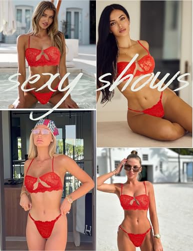 Image of Avidlove Lingerie for Women Sexy Lace Bra and Panty Set Underwire Push Up Lingerie Sets Demi Half Cup