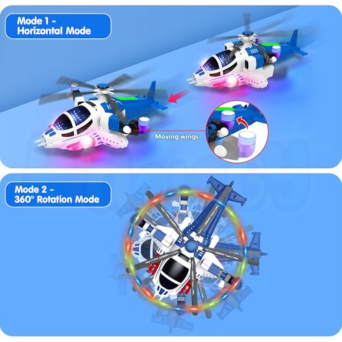 Image of Kidology Helicopter Toy with Lights and Sound for Kids Age 2+ Years, 360Freedom and Automatic Operated Toys | Sensory Toys for Toddlers | Ideal for Gifting | Blue