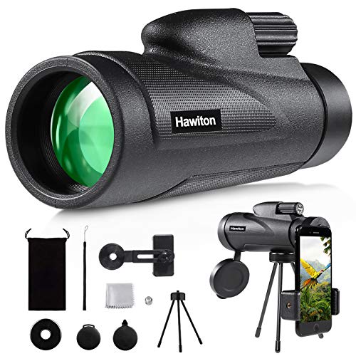 Hawiton Monocular Telescope High Power with Smartphone Holder & Tripod- 12X50 HD FMC Lens & BAK4 Prism Dual Focus Optics Zoom, Low-Light Night Vision Waterproof Monocular Binoculars for Bird Watching