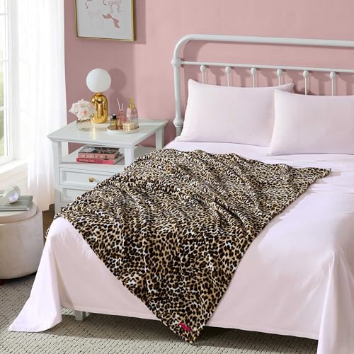 Image of Betsey Johnson - Plush Throw Blanket for Couch or Bed, Soft Reversible Western Fleece Throw, Cozy Printed Soft Blanket, Etched Leopard Brown, 50 inch x 70 inch