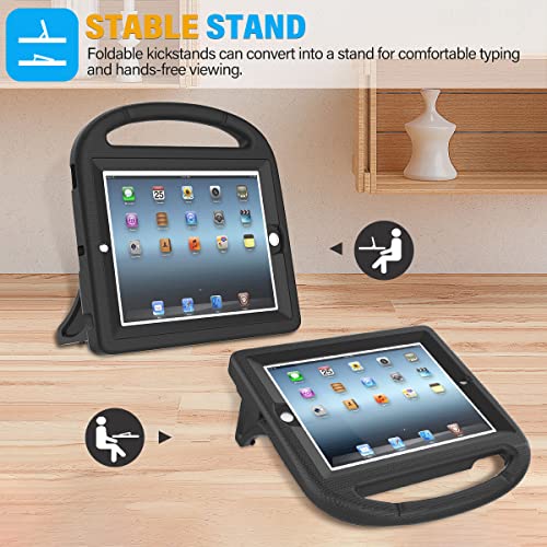Suplik Kids Case For Ipad 2/3/4 (9.7 Inch, 2011/2012 Release Only), Durable Shockproof Kidproof Protective Handle Stand Cover With Screen Protector For Apple Ipad 9.7" 2Nd/3Rd/4Th Generation, Black #TOP3