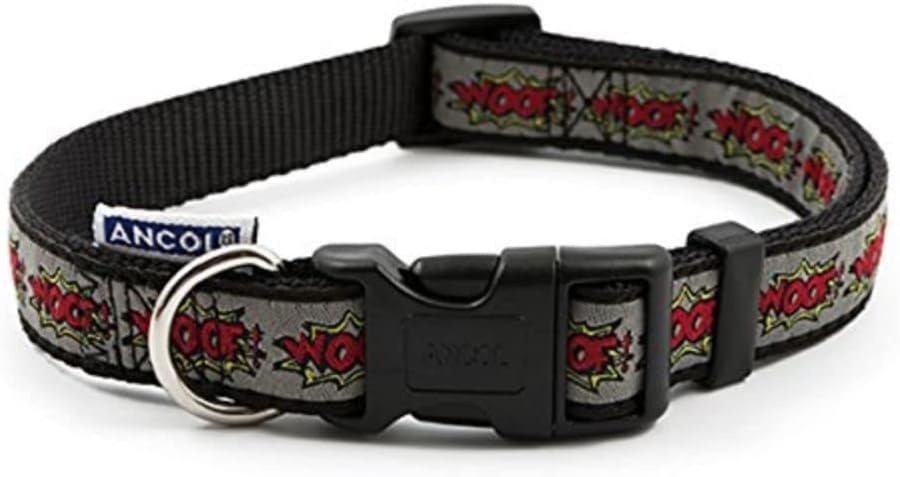 Ancol Grey Woof Dog Collar, 30-50 cm