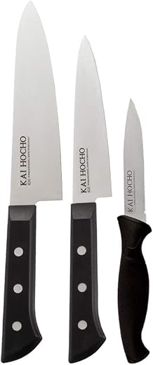 Kai Hocho Japanese Premium Chef Knive 7.36 Inc, Micro Serrated Knive 3.7 Inc, Premium Petty Knive 4.8 Inc, Black Stainless...