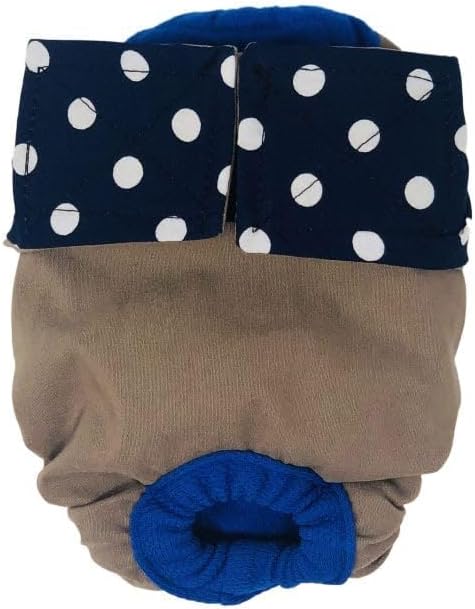 Navy Blue Polka Dot on Brown Dog Diaper, XL, with Tail Hole - Made in USA