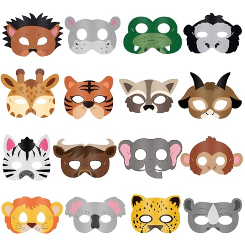 XIABYAYU Máscara de animais, 16 peças máscaras de animais para crianças, máscaras de festa para crianças, máscara para Halloween, Cosplay, Carnaval, festa de aniversário