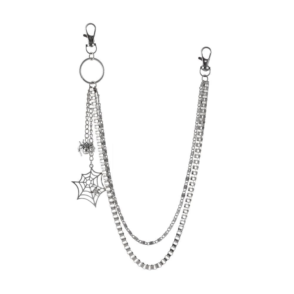 in-imagine Gothic Jewellery, Y2K Accessories for Spider Web Punk Belt Gothic Accessories, Layered Pants Chain for Men and Women Double Silver Chains Trousers Jeans-picture-11