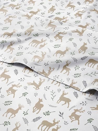 Split King Christmas Reindeer Sheet Set - Holiday Xmas Pattern Bedding Set - Deep Pockets - Snug Fit - 5 Piece - Wrinkle Free - Cooling Comfy Festive Winter Holiday Sheets for Women, Men, Kids & Teens