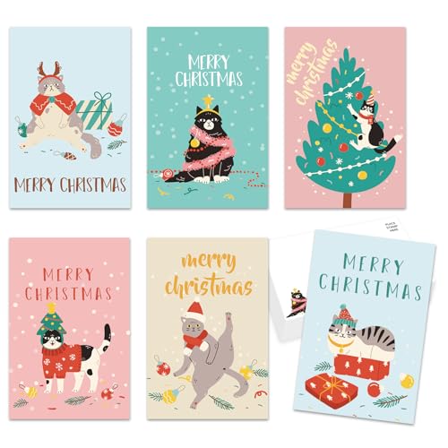 Cartes postales de Noël chat Whaline lot de 36 au format 10x15 cm