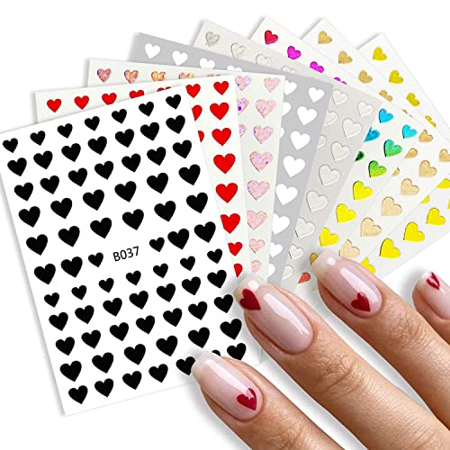 8 Sheets Heart Nail Art Stickers Decals 3D Nail Art Supplies Self-Adhesive Sticker Gold Silver Laser Nail Art Design Stickers for Women Girls Manicure Accessories Craft (Heart)