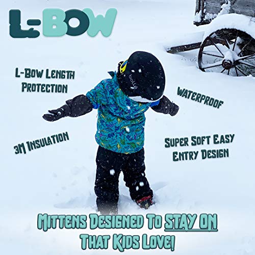 L-Bow Kids Mittens + Super Soft Easy Entry Style for Kids Mittens + Waterproof Stay On Design3
