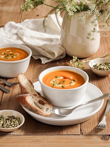 LE TAUCI 12‑Piece Ceramic Plates and Bowls Set, Service for 4 – White Farmhouse Dinnerware Sets with Deeper Plates (10" Dinner, 8" Salad, 6" Bowls), Dishwasher & Microwave Safe Stoneware Dishes - Image 5