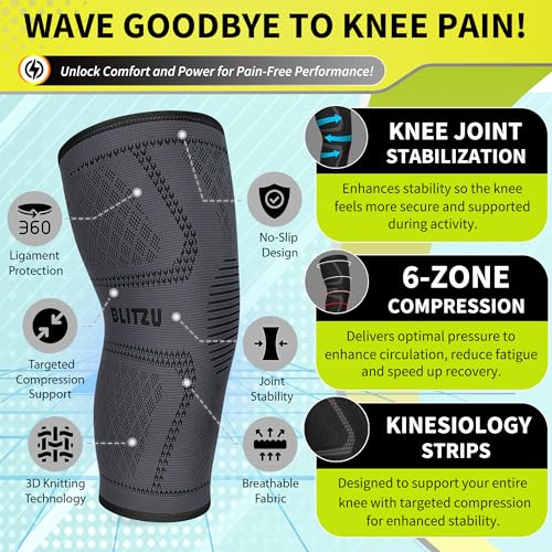 Knee Brace for Meniscus Tear 2 Pack, Knee Compression Sleeve for Men and Women, Knee Support for Arthritis, Swelling, Inflammation, ACL, Pain Relief, Running, Workout, Sports and Recovery Gray L