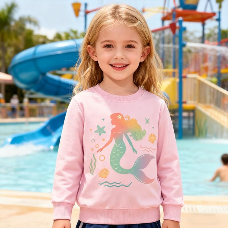 Image of Girls Cotton Crewneck Sweatshirt Size 2-10 Years Toddler Girls Kid Graphic Shirts