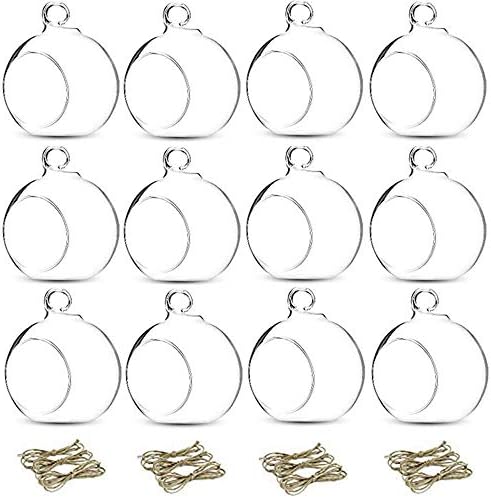12 Pcs 3.15"/ 8cm Hanging Glass Tealight Holder Globe Plant Terrariums Glass Orbs Air Plants Tea Light Candle Holders Home Decor Indoor Outdoor Garden DIY Gifts (9 Pcs + 3 Pcs)